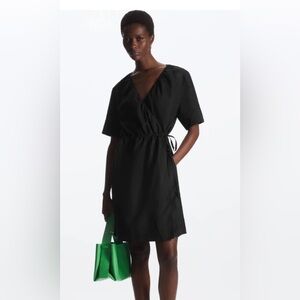 NWOT COS Mini Linen Blend Wrap Dress Black size small Minimalist Boho Casual